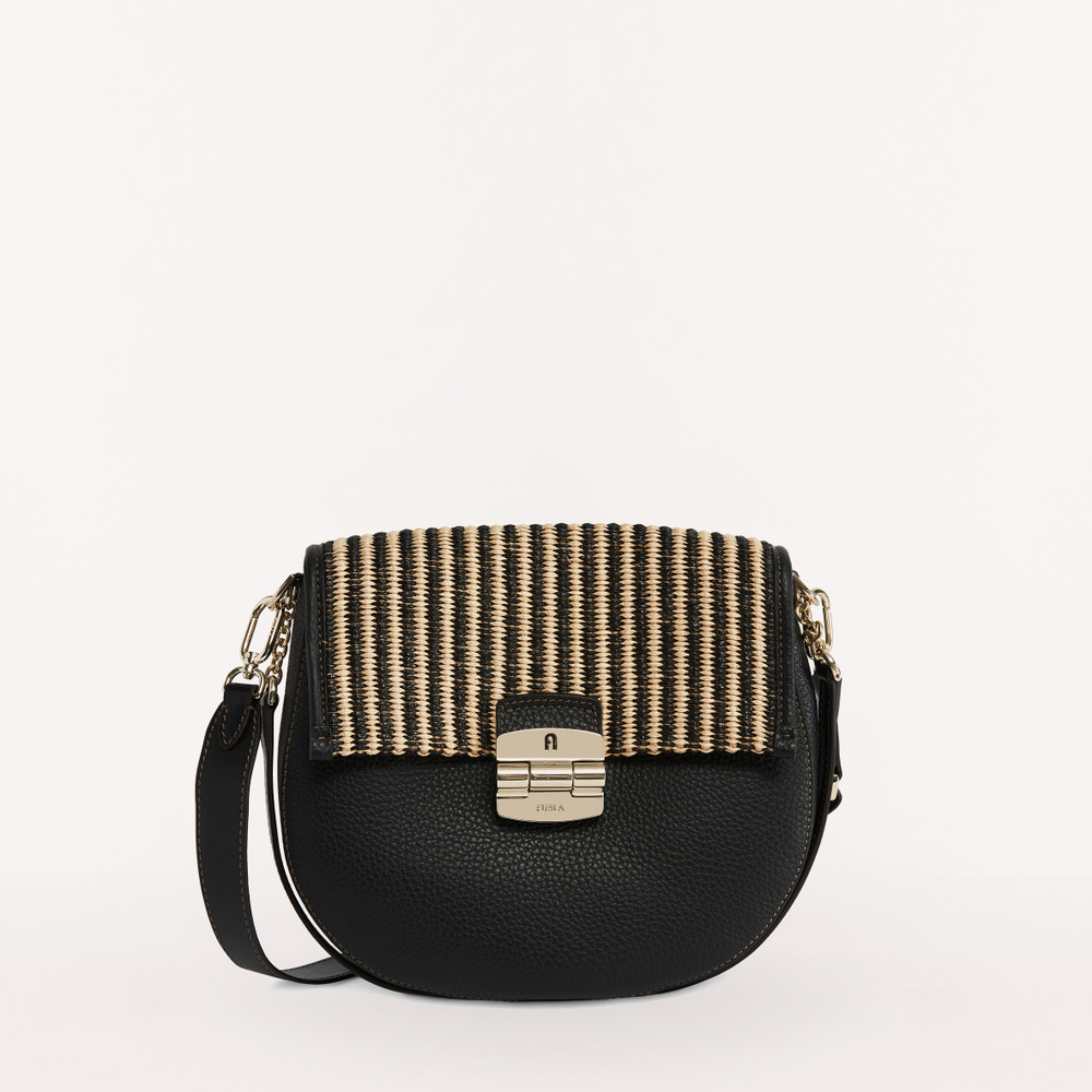 Women's Furla Club 2 S Crossbody Bags Black Gold | 62540YASW