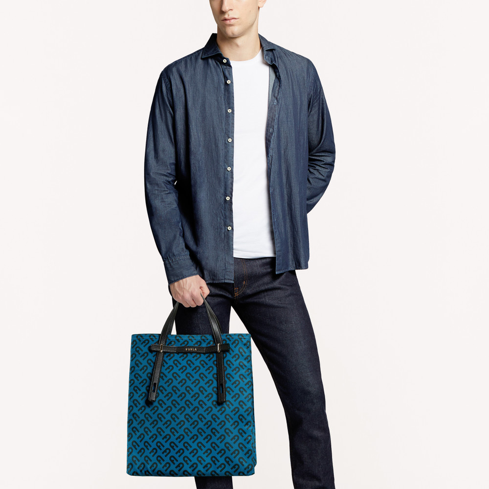 Men's Furla Giove L Tote Bags Blue | 83971QGSH