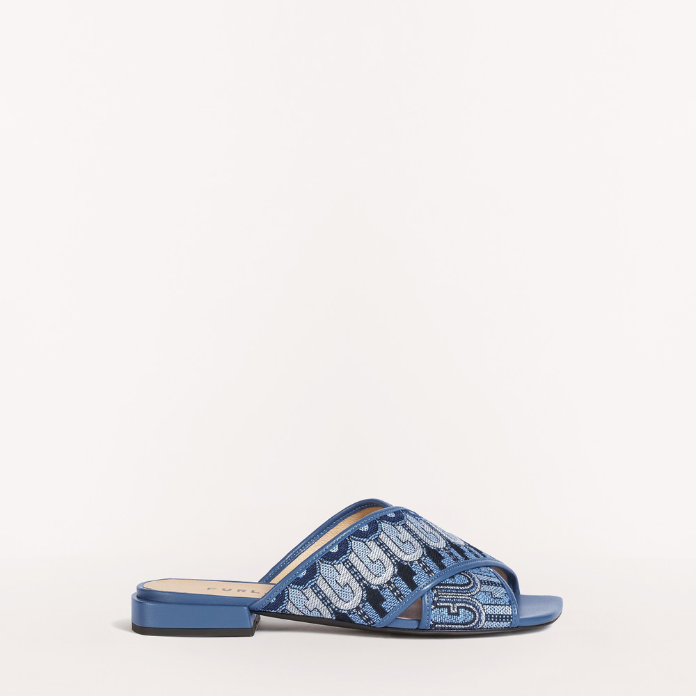 Women's Furla Cross Sandals Blue | 50921TPMQ