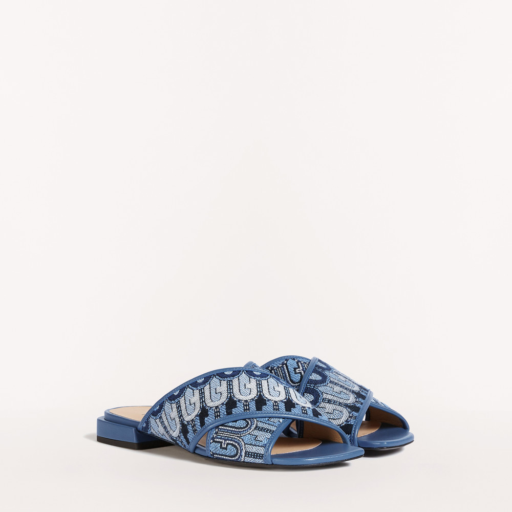 Women\'s Furla Cross Sandals Blue | 50921TPMQ